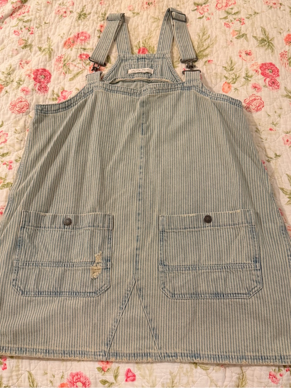 Free People Striped Denim Overall Dress in Light Blue